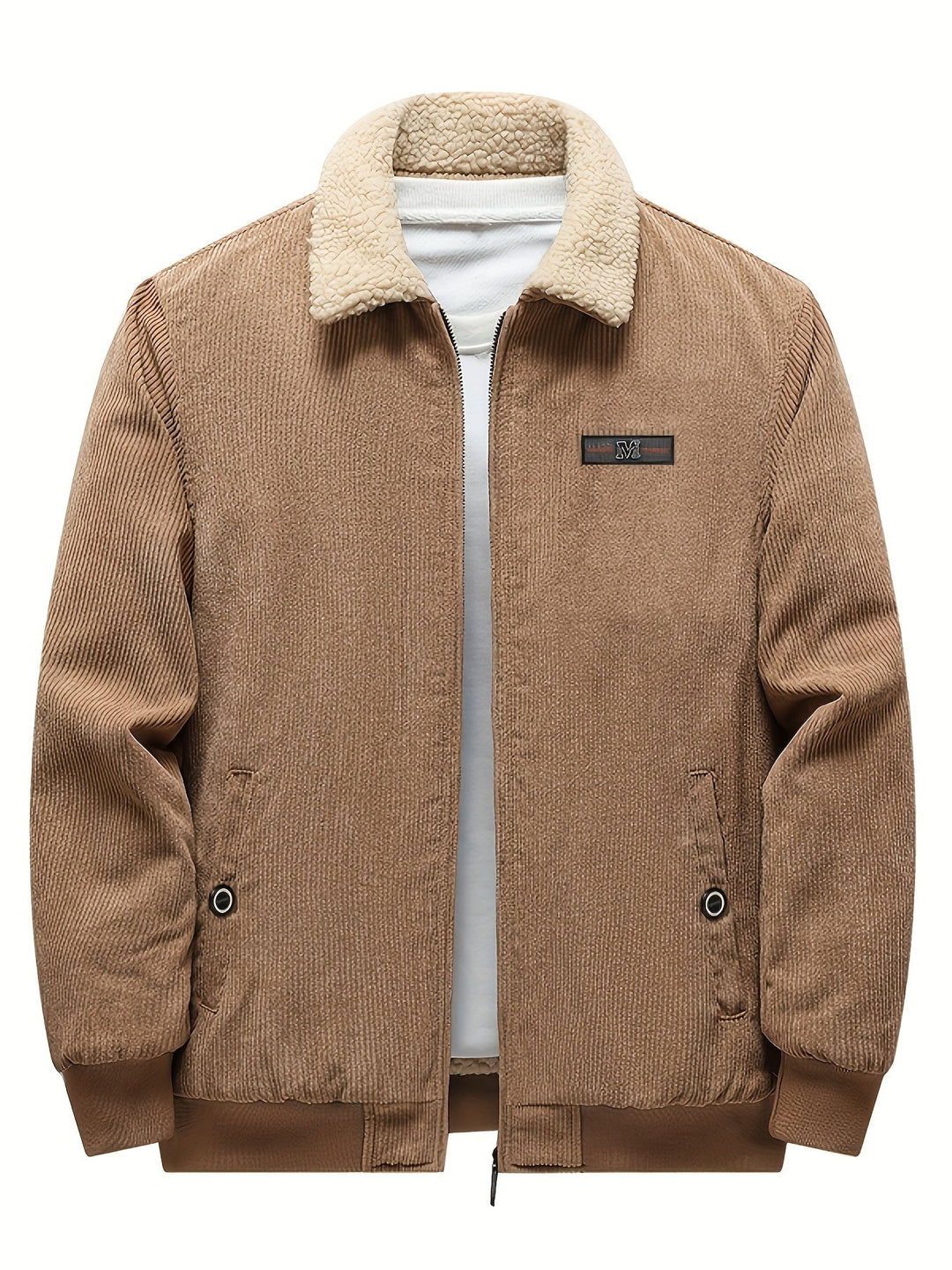 Barnaby corduroy jacket open flat lay showing cream fleece lining