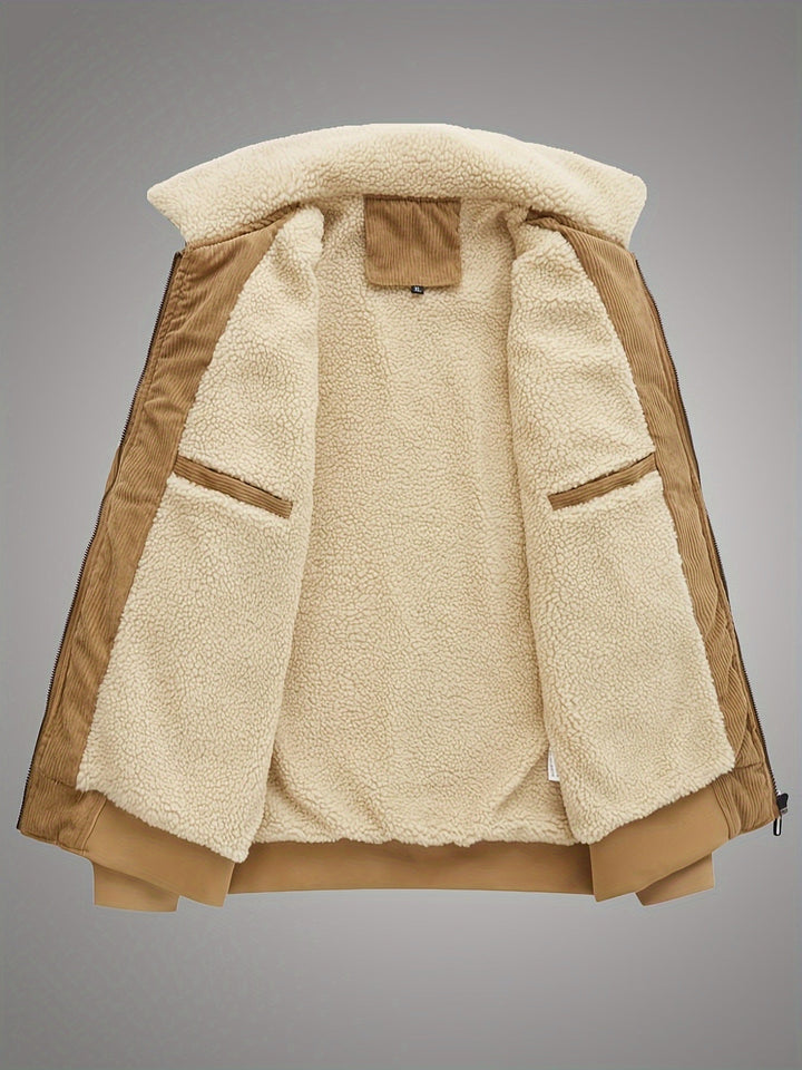 Close-up of corduroy fabric texture in tan