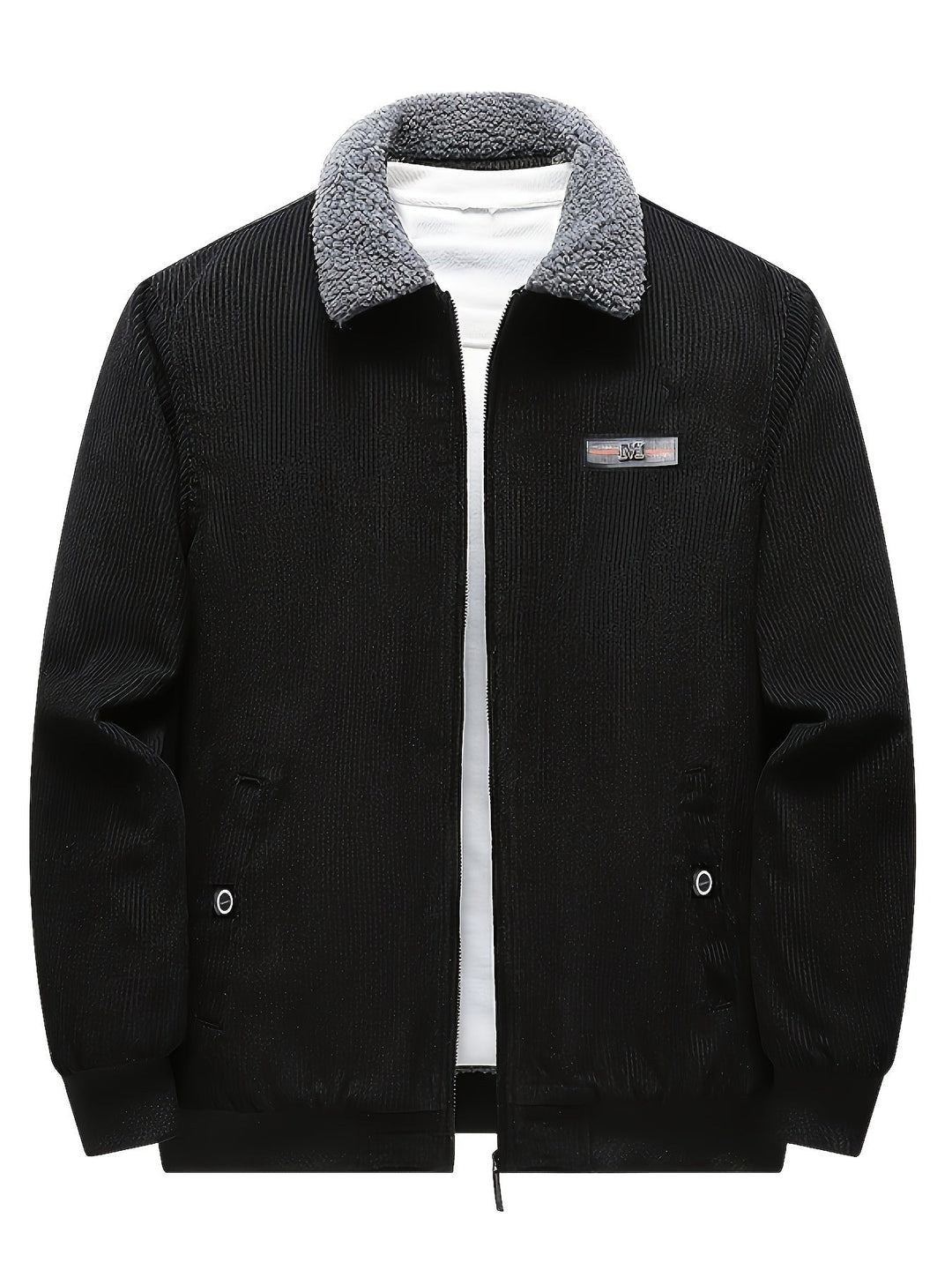 Barnaby corduroy jacket fully zipped, front view