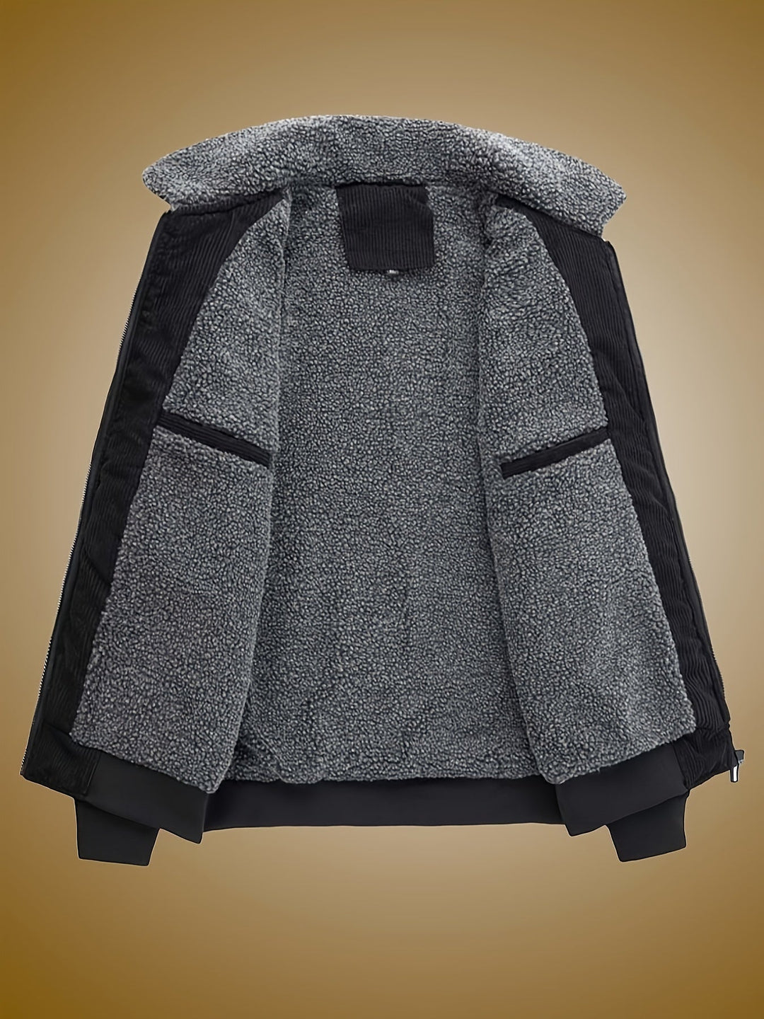 Barnaby corduroy jacket open flat lay showing fleece lining