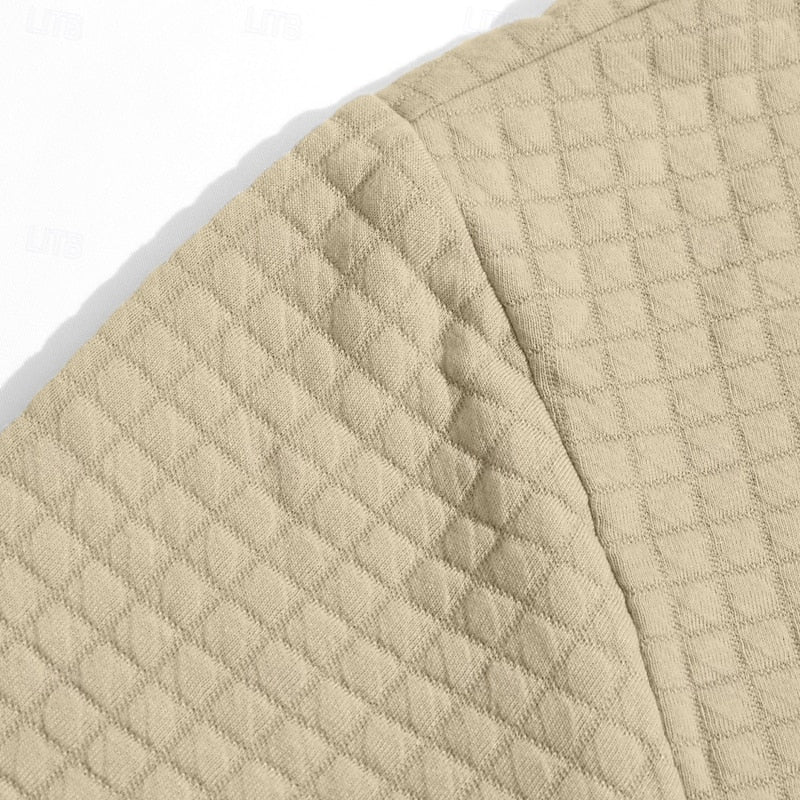 Close-up of Callum hoodie shoulder seam and waffle texture