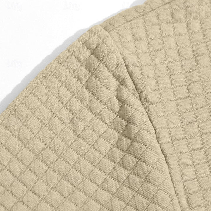 Close-up of Callum hoodie shoulder seam and waffle texture