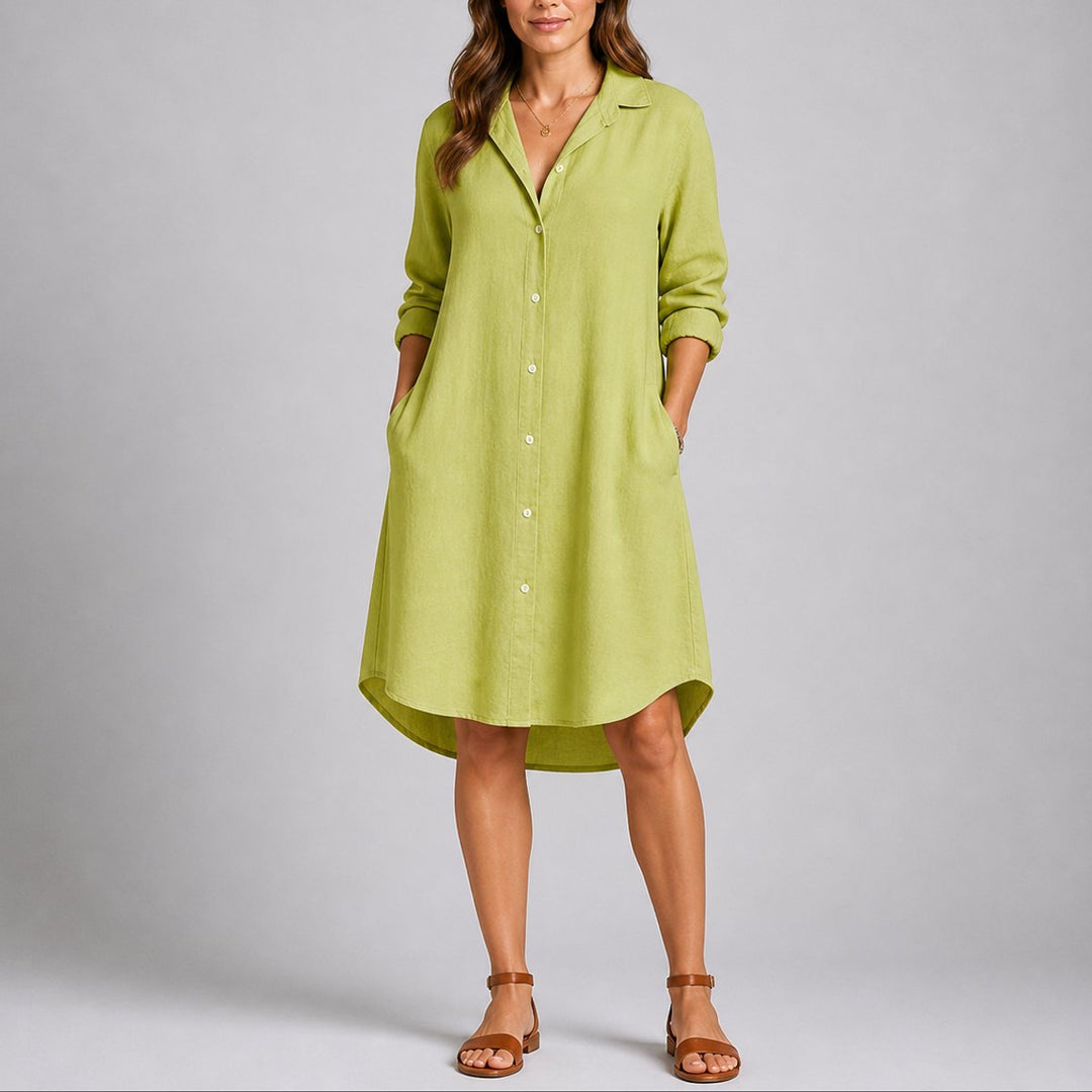 Charlotte lime green midi shirt dress, front view