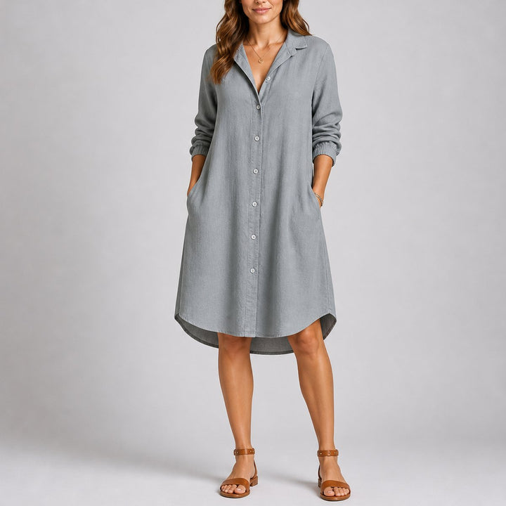 Charlotte grey midi shirt dress, front view