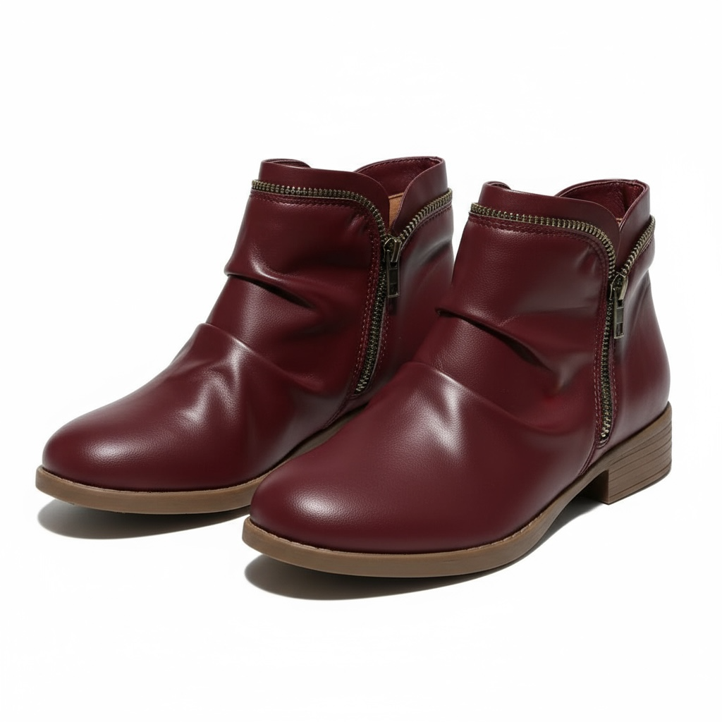 Clementine ankle boots in burgundy, front angled pair view