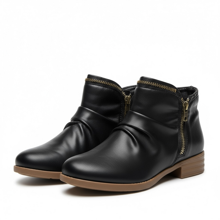 Clementine ankle boots in black, front angled pair view