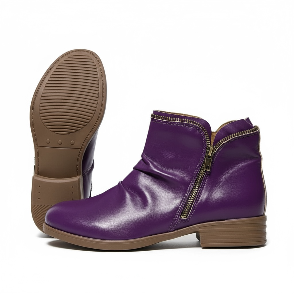 Clementine ankle boots in purple, sole and side view