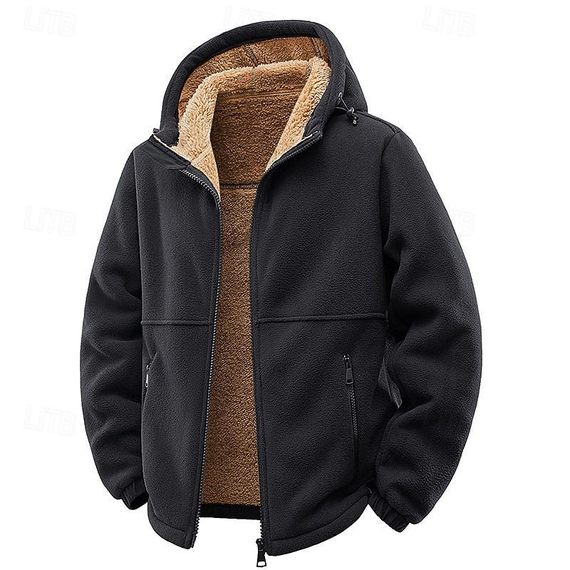 Desmond hooded full-zip fleece jacket in black, front view