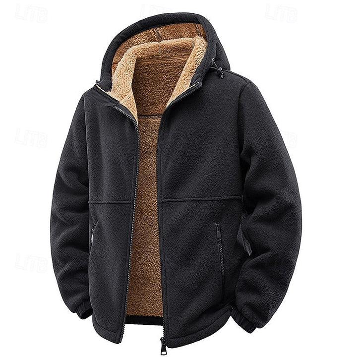 Desmond hooded full-zip fleece jacket in black, front view