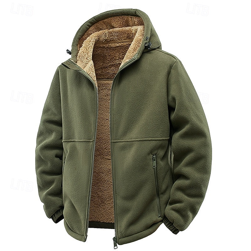 Desmond hooded full-zip fleece jacket in army green, front view