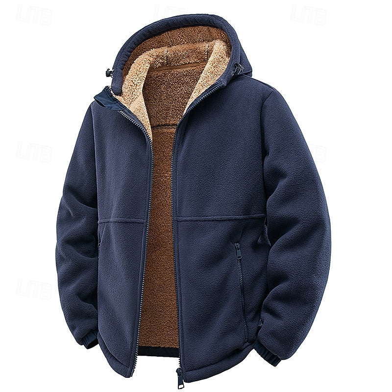 Desmond hooded full-zip fleece jacket in navy blue, front view