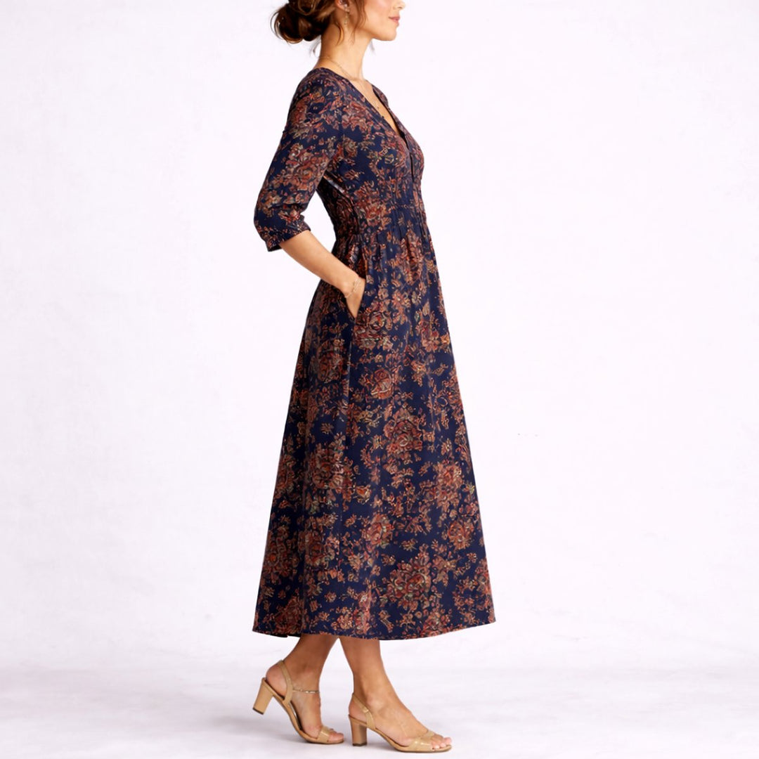 Elisabeth floral V-neck maxi dress, side profile view
