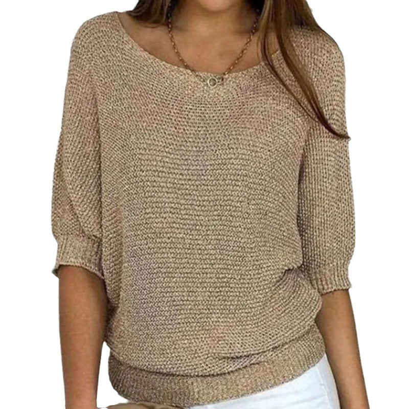 Eloise beige batwing sleeve boat neck jumper, front view
