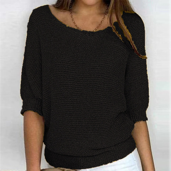 Eloise black batwing sleeve boat neck jumper, front view