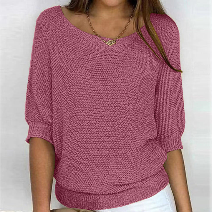 Eloise rose pink batwing sleeve boat neck jumper, front view