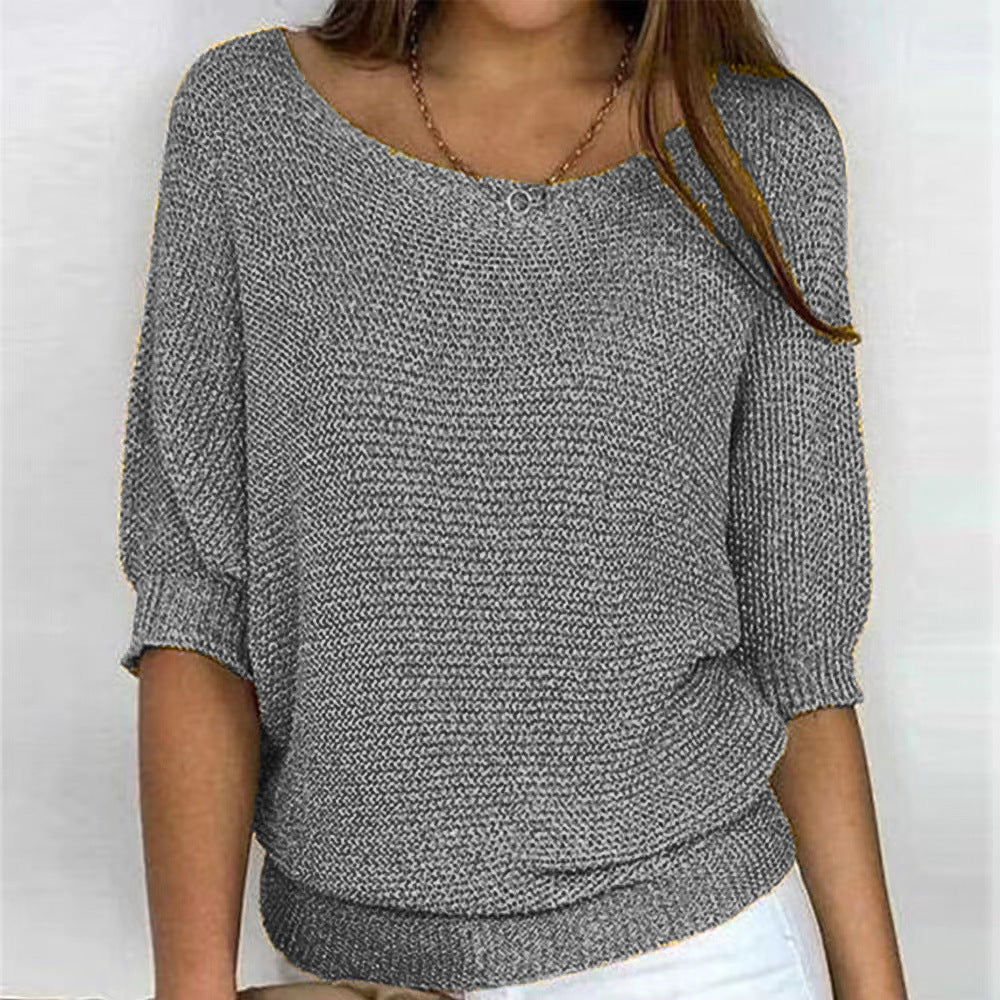 Eloise grey batwing sleeve boat neck jumper, front view