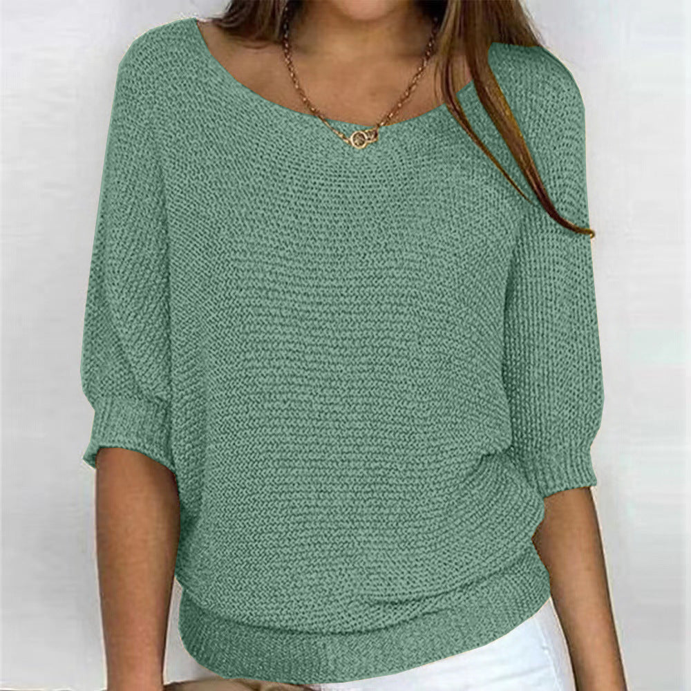 Eloise sage green batwing sleeve boat neck jumper, front view