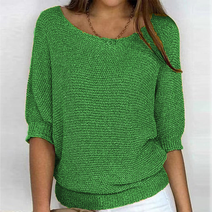 Eloise green batwing sleeve boat neck jumper, front view