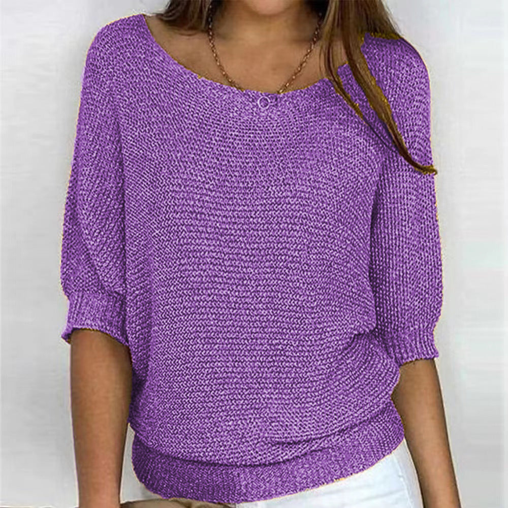 Eloise purple batwing sleeve boat neck jumper, front view