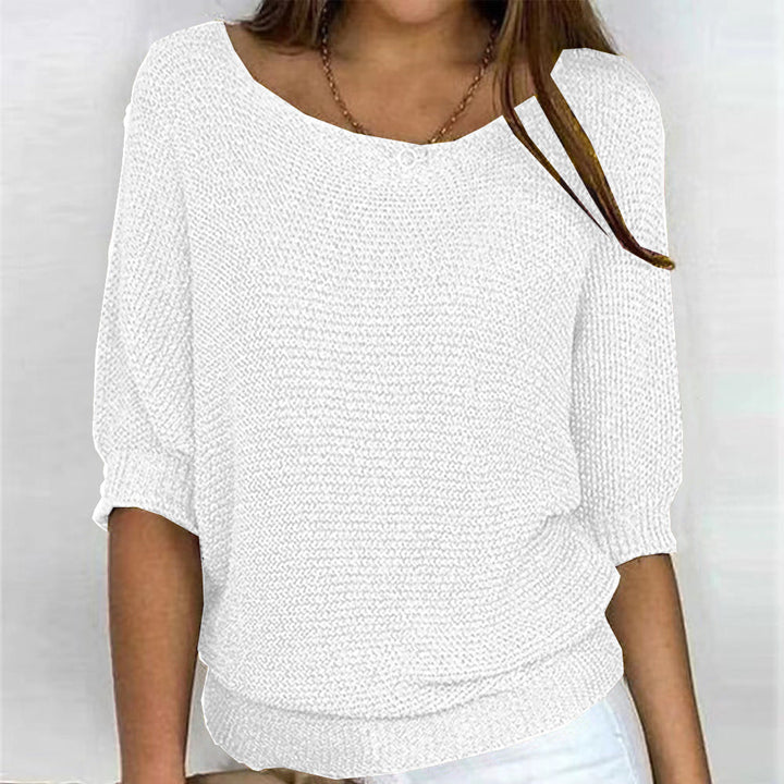 Eloise white batwing sleeve boat neck jumper, front view