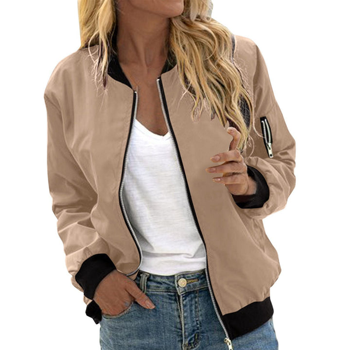 Freya classic bomber jacket in khaki with contrast ribbing, close-up view