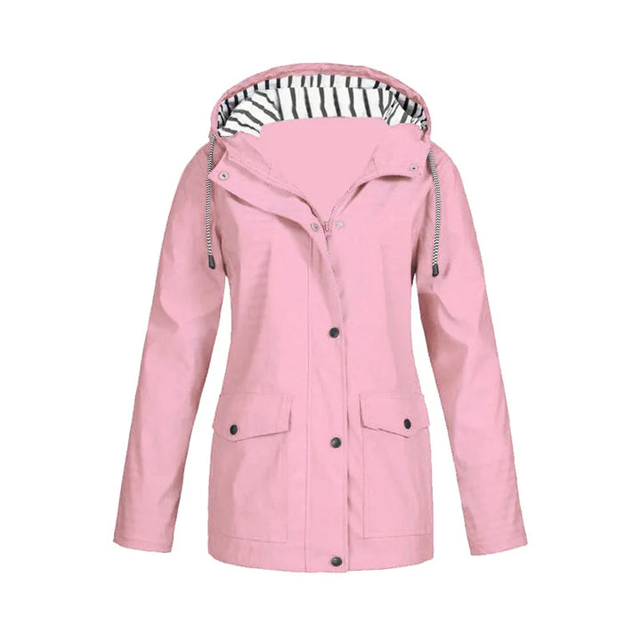 Freya hooded rain jacket in pink, front view