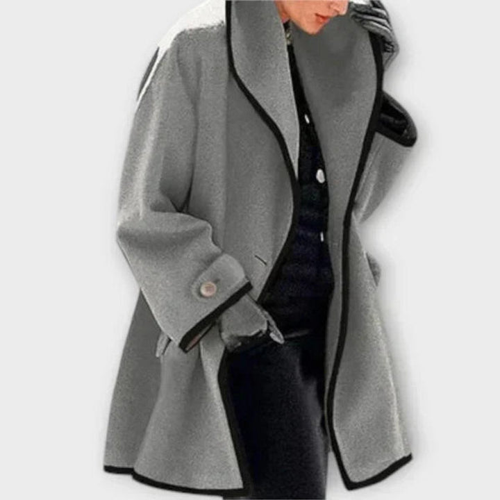 Genevieve oversized contrast-trim coat in grey, front view