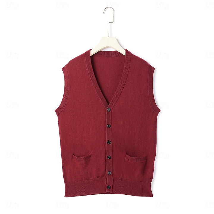 Gideon wine red sweater vest on hanger, front view