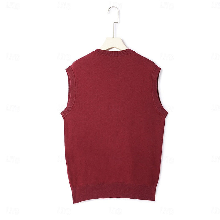 Gideon wine red sweater vest on hanger, back view