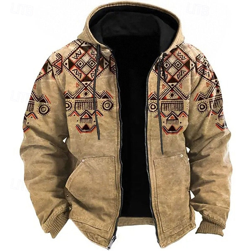 Holden heritage patterned full-zip hooded jacket in brown, front view open