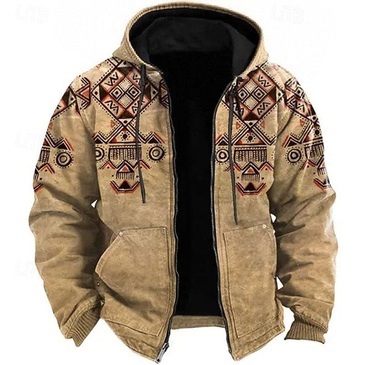 Holden heritage patterned full-zip hooded jacket in brown, front view open