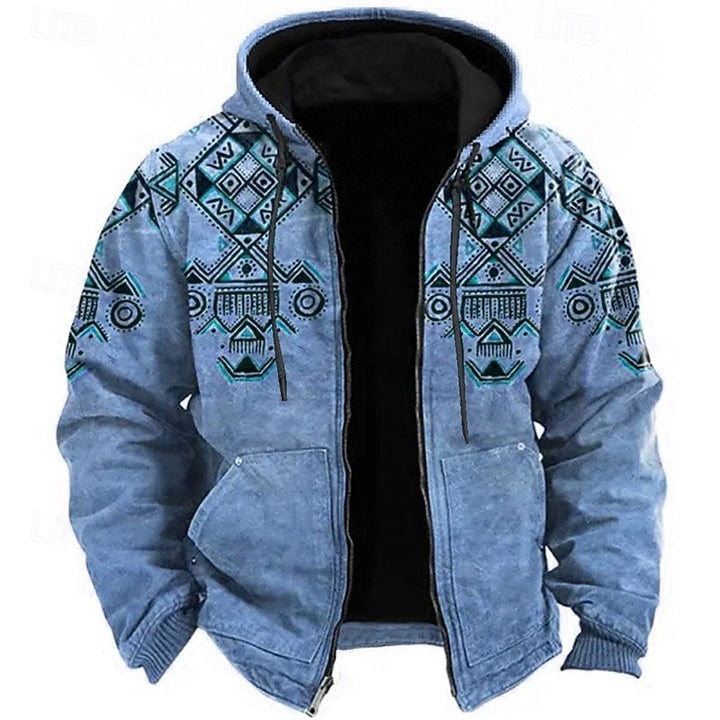 Holden heritage patterned full-zip hooded jacket in blue, front view open