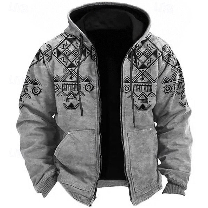 Holden heritage patterned full-zip hooded jacket in grey, front view open