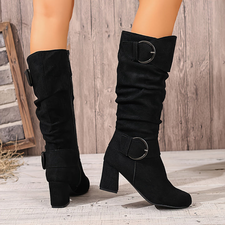Isolde knee high boots in black, back view on mannequin