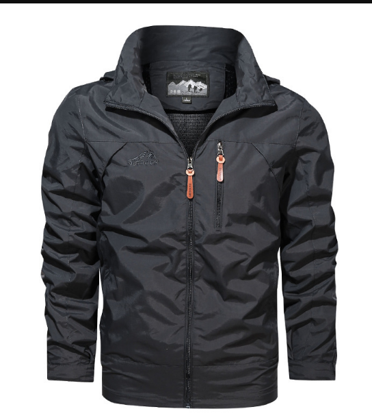 Jasper waterproof rain jacket in black, front view close-up