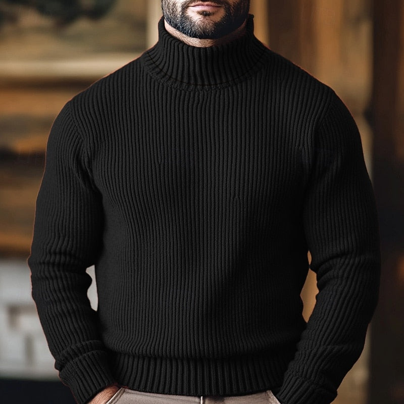 Jonathan ribbed turtleneck jumper in black, front view