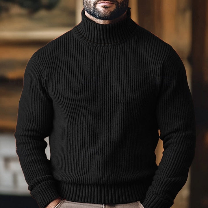 Jonathan ribbed turtleneck jumper in black, front view