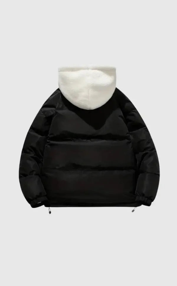 Josephine hooded puffer jacket in black, back view
