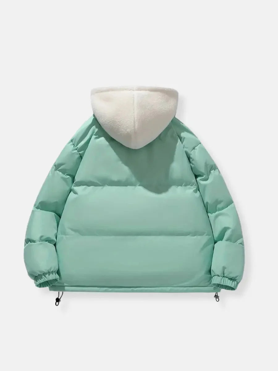 Josephine hooded puffer jacket in mint green, back view