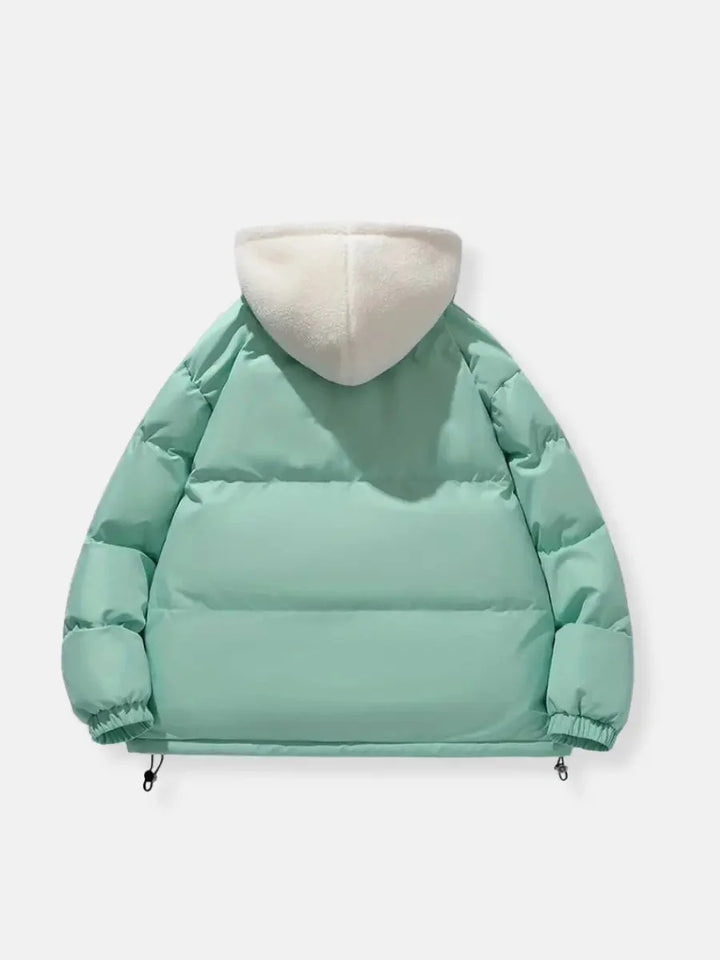 Josephine hooded puffer jacket in mint green, back view