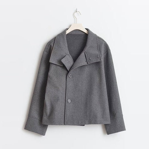Marguerite double-breasted oversized short coat on hanger, front view
