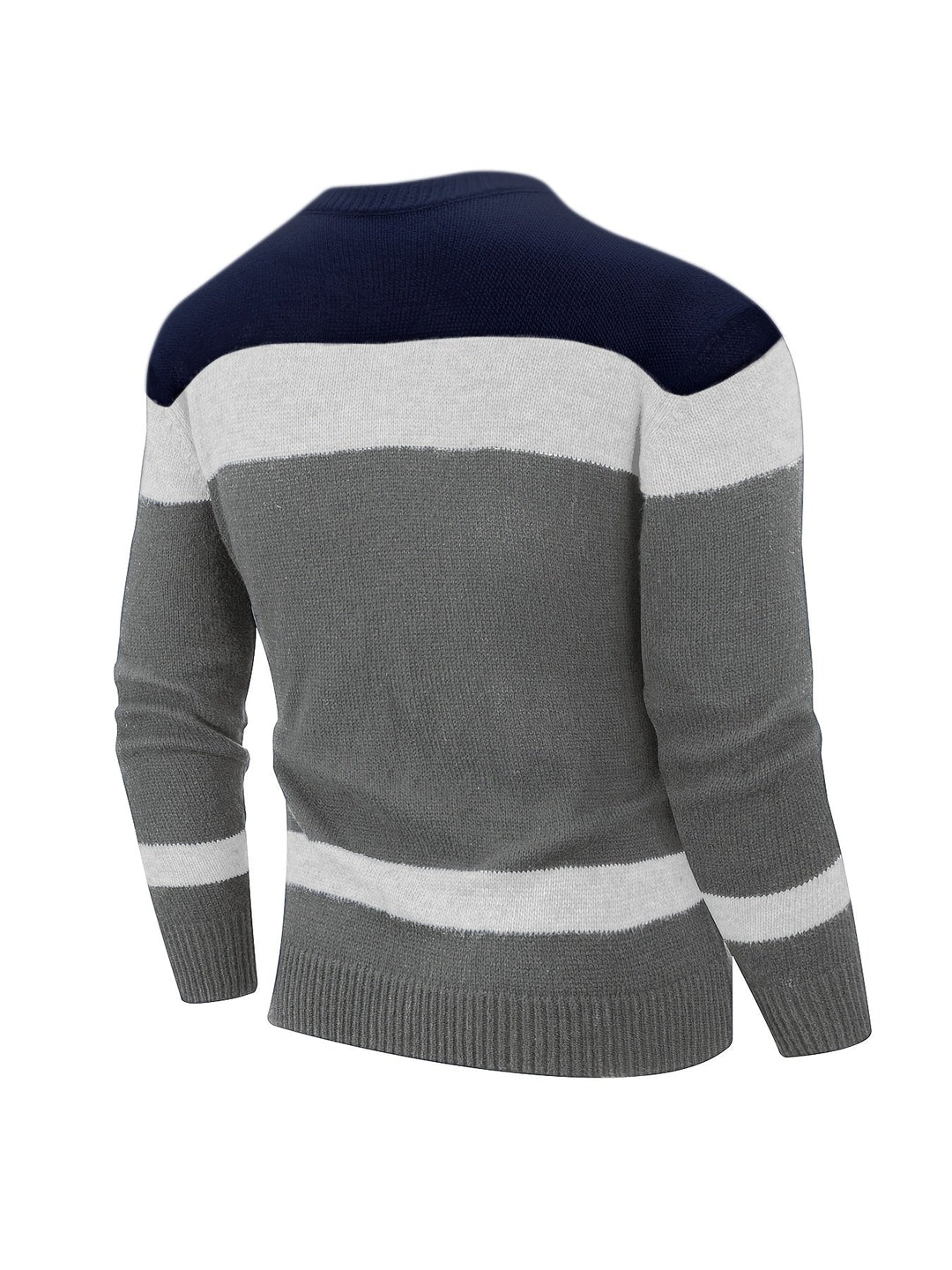Nathaniel colour block cable knit jumper in grey and navy, back view flat lay