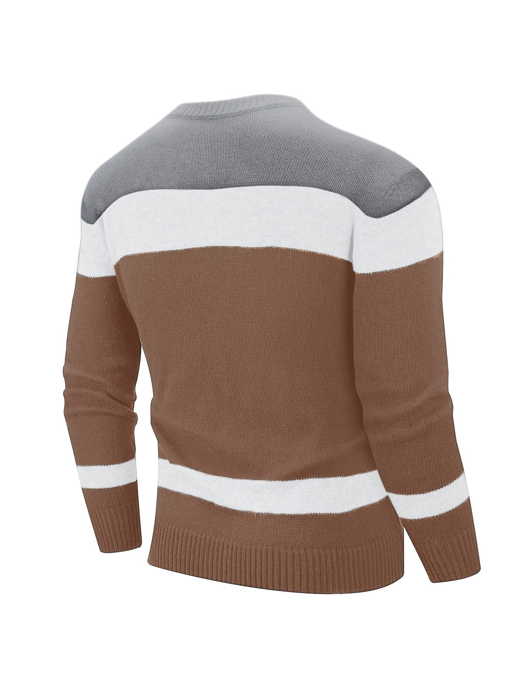 Nathaniel colour block cable knit jumper in brown and tan, back view flat lay