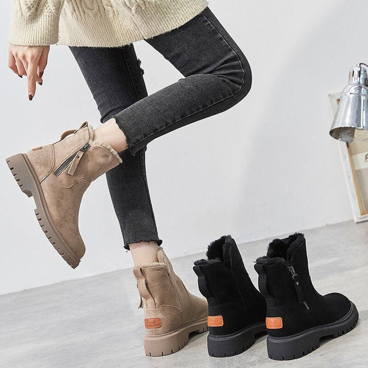 Primrose ankle boots shown in two colourways, styled with cropped jeans