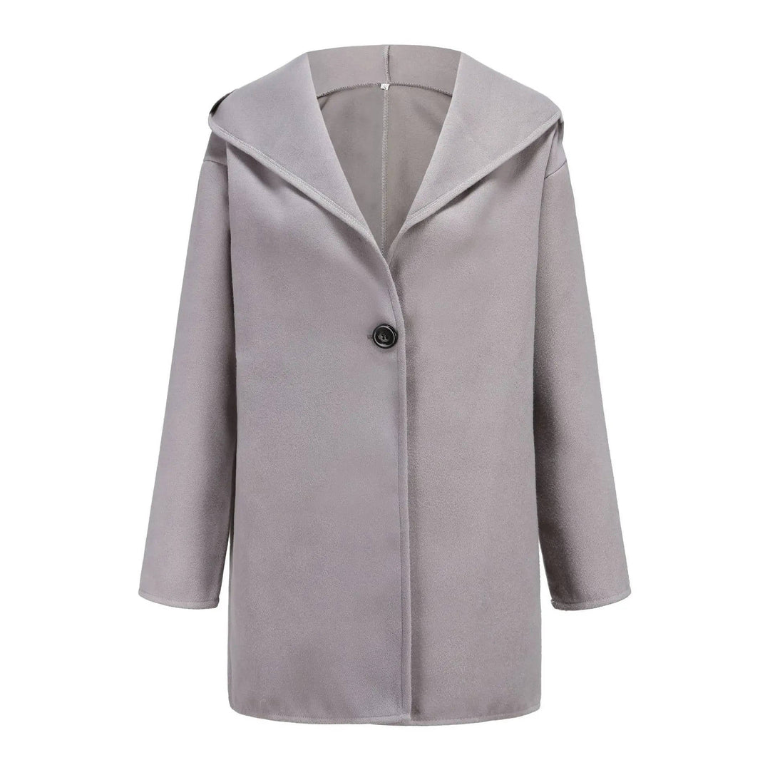 Rosalind grey shawl collar wool coat, front flat lay