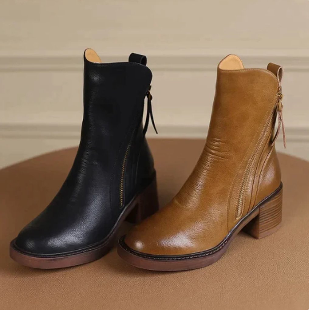 Rosalind ankle boots shown in brown and black colourways side by side