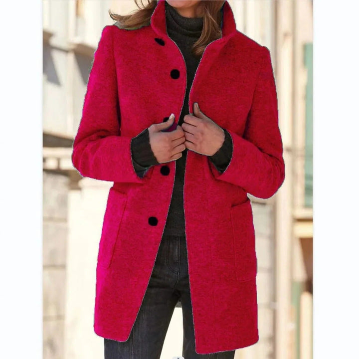 Winifred windproof stand collar midi coat in pink, front view